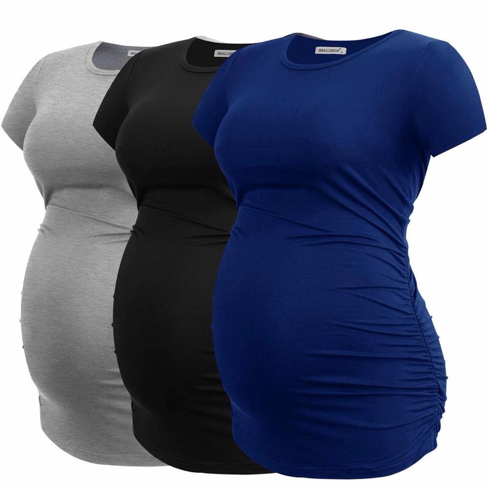 Maternity Ruched Side Tee - Blue, Black, Gray